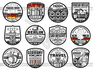Travel to Germany icons, German landmarks - vector clip art