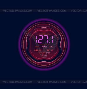 Car speed meter, speedometer neon futuristic gauge - vector EPS clipart