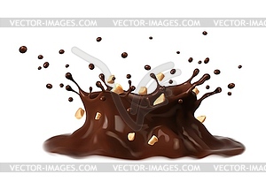 Chocolate or coffee milk crown splash with peanuts - vector clip art