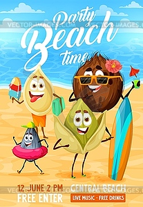Флаер для пляжной вечеринки с веселыми веселыми персонажами - клипарт в векторном формате