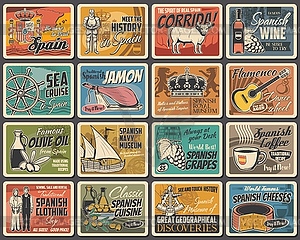 Spain culture, cuisine and history retro banners - vector clipart