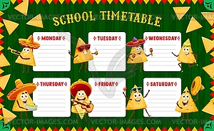 Timetable schedule cartoon mexican nachos chips - vector clip art