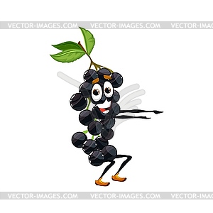 Cartoon bird cherry berry squatting, fruit - vector image