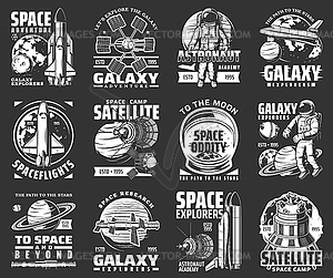 Universe galaxy, outer space astronaut rockets - vector clip art