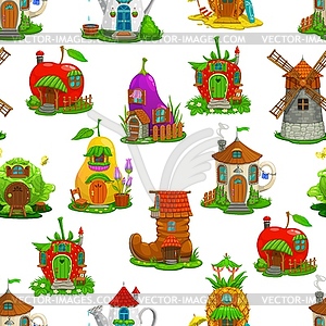 Cartoon fairytale houses seamless pattern design - vector clipart / vector image