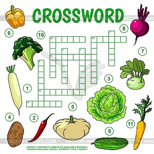 Raw farm vegetables crossword grid worksheet - vector clip art