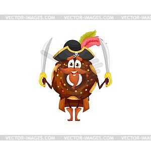 Cartoon donut pirate captain, funny character - vector clipart