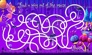 Labyrinth maze game with magic mushrooms and fairy - vector image