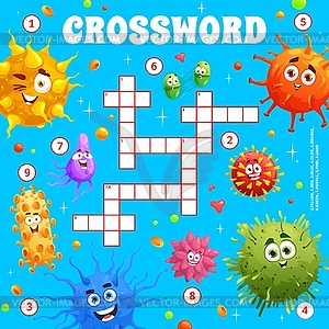 Cartoon germs and viruses on crossword worksheet - vector clipart