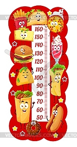 Cartoon fast food characters, kids height chart - vector clipart