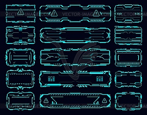 HUD interface frames, borders, signs, info boxes - vector clipart