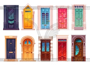 Cartoon front doors with marble stone doorway - vector clipart