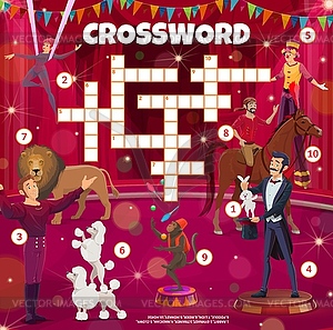 Shapito circus crossword puzzle, game worksheet - vector clip art