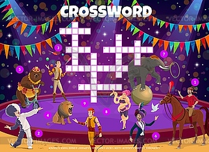 Shapito circus animals, performers crossword grid - vector clip art