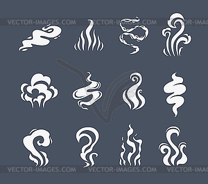 Cartoon smoke effect set, coffee steam, food aroma - vector image