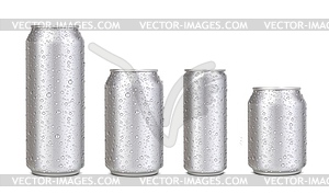 Realistic aluminium cans with water drops - vector EPS clipart