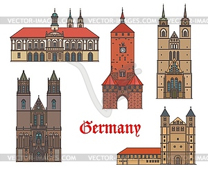 German architecture, Magdeburg, Naumburg landmarks - vector clip art