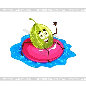 Cartoon gooseberry character swim on floater ring - vector image