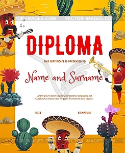 Kids diploma of best musician, mexican mariachi - vector clip art