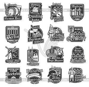 German travel landmark and Germany tourism symbols - vector image