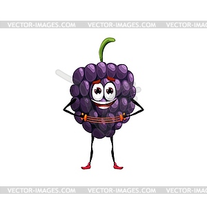 Cartoon blackberry with expander, sportsman berry - vector image