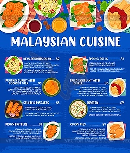 Malaysian cuisine menu template, Asian restaurant - vector image