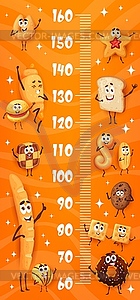 Cookies, desserts, bakery characters height chart - vector image