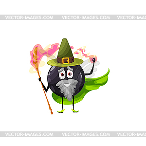 Black currant magician or wizard cartoon character - vector clip art