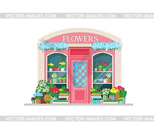 Flower shop building exterior street facade - vector image
