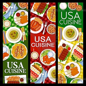 American cuisine restaurant meals banners - vector clipart