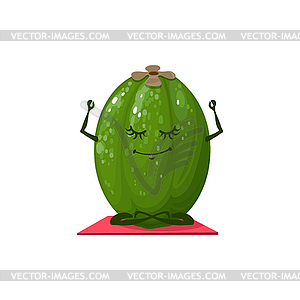 Cartoon feijoa fruit in yoga pose character - vector clip art