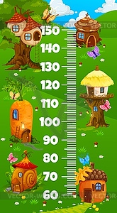 Kids height chart ruler cartoon elf village houses - vector clip art