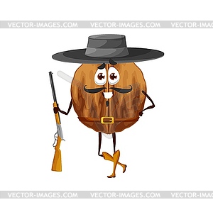 Cartoon walnut nut ranger or cowboy character - vector image