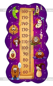 Kids height chart, wizard nuts and legumes - vector clipart