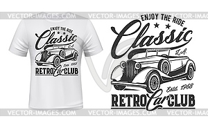 Retro cars club t-shirt print mockup - vector clipart