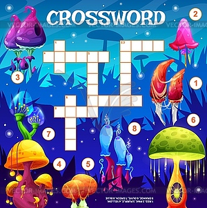 Magic alien mushrooms crossword grid worksheet - vector clip art