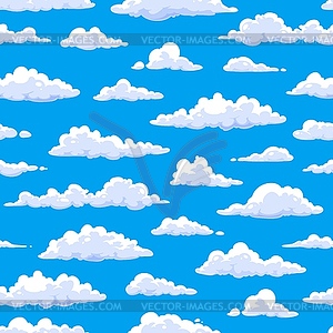 Cloudscape seamless pattern, cartoon fluffy clouds - vector image