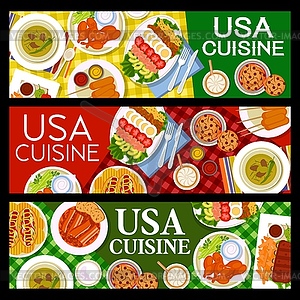 American food restaurant dishes and meals banners - vector image