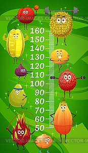 Kids height chart, exotic fruits on fitness sport - royalty-free vector clipart