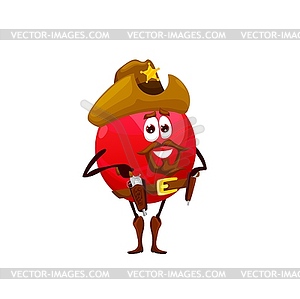 Cartoon lingonberry sheriff character, cowberry - royalty-free vector image