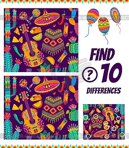 Find ten differences in mexican national objects - vector clipart