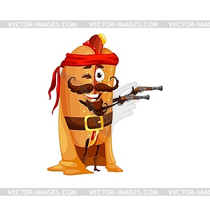 Cartoon funny hotdog pirate fast food character - vector image