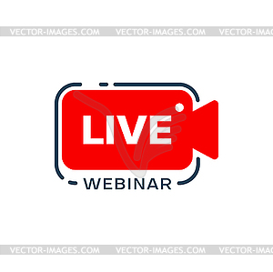 Live webinar or webcast icon with red camera - vector clipart