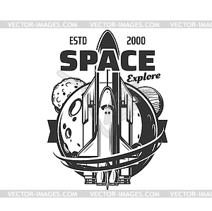 Spaceship icon, space shuttle launch to galaxy - vector EPS clipart