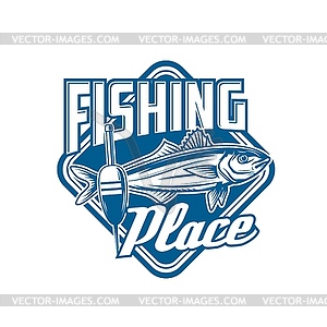 Fishing sport icon with mackerel fish and float - vector image