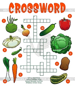 Raw farm vegetables crossword puzzle worksheet - vector image