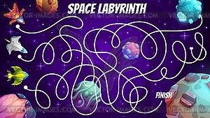 Space labyrinth maze with starships in galaxy - vector clipart