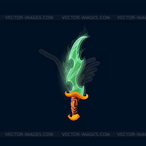 Fantasy elvish magic sword with green wavy blade - vector clip art