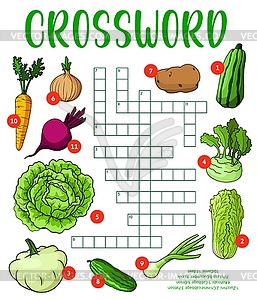 Cartoon raw farm vegetables on crossword puzzle - vector EPS clipart