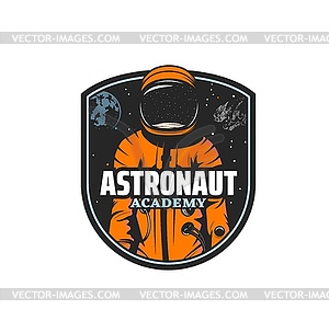 Astronomy academy, space icon, spaceman, planet - vector image